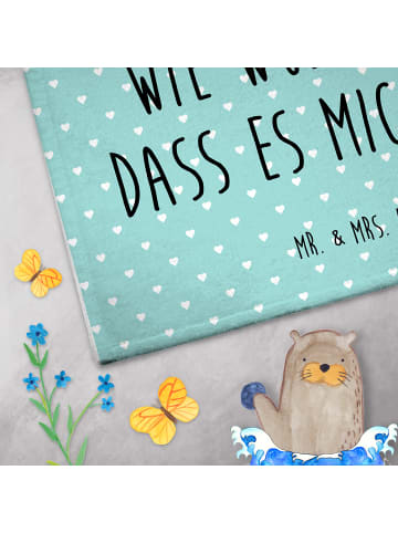 Mr. & Mrs. Panda Gästehandtuch Fuchs Blumen mit Spruch in Türkis Pastell