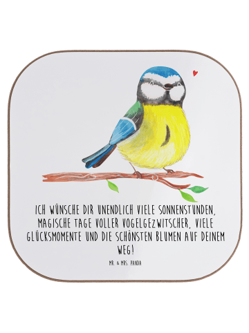 Mr. & Mrs. Panda Untersetzer Glas Vogel Blaumeise mit Spruch in Weiß
