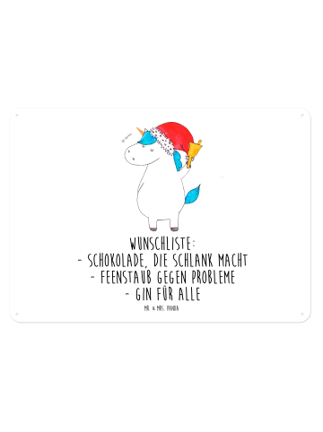 Mr. & Mrs. Panda Wandbild Einhorn Weihnachtsmann mit Spruch in Weiß
