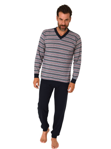 NORMANN langarm Schlafanzug Bündchen Pyjama Streifen - 83114 in navy