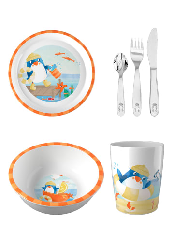Haba Geschirr-Set Schüssel, Teller, Becher & Besteck in Pinguin
