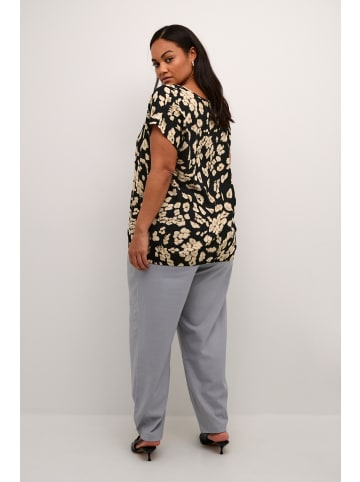 KAFFE curve Kurzarm-Bluse KCbella Loose fit in Black/Sand Leo Print