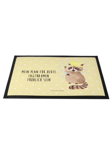 Mr. & Mrs. Panda fußmatte Waschbär mit Spruch in Gelb Pastell