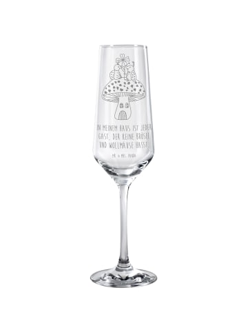 Mr. & Mrs. Panda Champagnerglas Marienkäfer Fliegenpilz mit Spruch in Transparent
