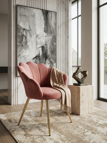 KADIMA DESIGN Esszimmerstuhl: Skandinavisches Design, Samtbezug, goldene Metallbeine in Rosa