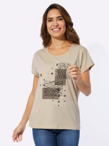Sieh an! Rundhals-Shirt in sand-schwarz-bedruckt