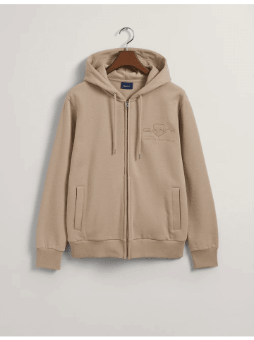Gant REG TONAL SHIELD ZIP HOODIE in Warm Khaki