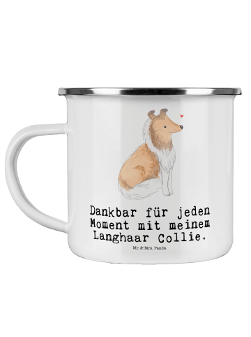 Mr. & Mrs. Panda Emaille Tasse Langhaar Collie Moment mit Spruch in Weiß