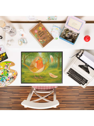 Mr. & Mrs. Panda Tischschoner Rotkehlchen Federn Design ohne Spruch in Weiß