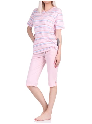 NORMANN Schlafanzug kurzarm Pyjama Caprihose Streifen - 72697 in rosa