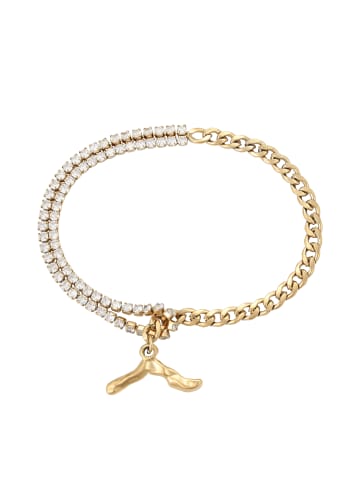 faina Women Chain Link Bracelet With Rhinestones in Gold