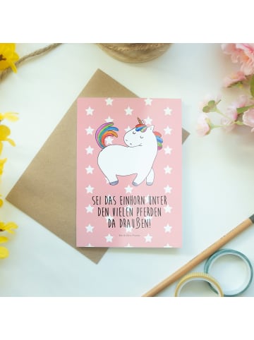 Mr. & Mrs. Panda Grußkarte Einhorn Stolzieren mit Spruch in Rot Pastell