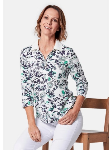 GOLDNER Druckpoloshirt mit weißem Kontrastkragen in blau / baummoos / gemustert