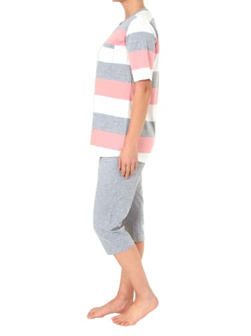 NORMANN Pyjama kurzarm Capri Hose Blockstreifen - 61853 in rosa