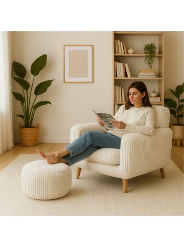 relaxdays Pouf in Beige - (H)25 x Ø 35 cm