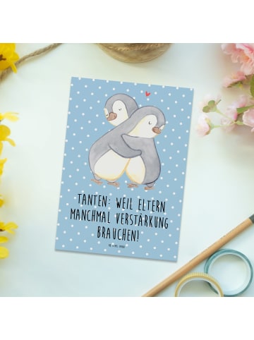Mr. & Mrs. Panda Postkarte Liebe Tanten mit Spruch in Blau Pastell