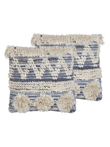 Beliani 2er-Set Dekokissen EYTELIA in Blau/Beige