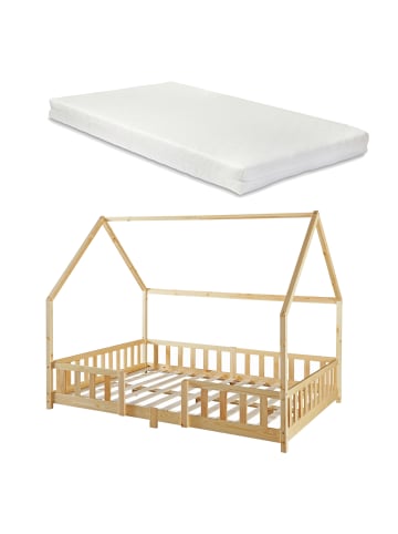 en.casa Kinderbett Sisimiut mit Matratze in Beige (L)200cm (B)120cm