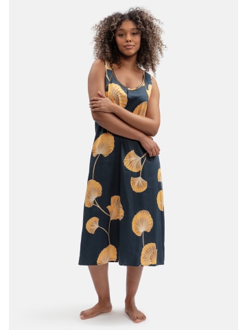 Fable & Eve Sapphire Navy Mix Woven Leaf Print Long Nightdress Nachtwäsche in blau