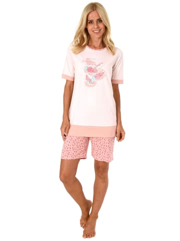 NORMANN Shortie Pyjama Schlafanzug kurzarm Federn in rosa