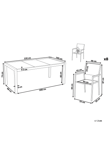 Beliani 9-tlg Gartentisch Set GROSSETO in Grau/Weiß/Silber