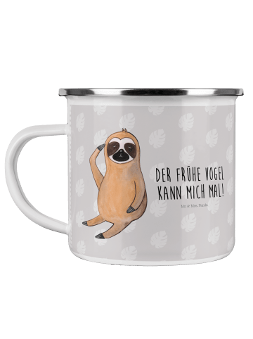 Mr. & Mrs. Panda Kaffeebecher Faultier Vogel mit Spruch in Grau Pastell