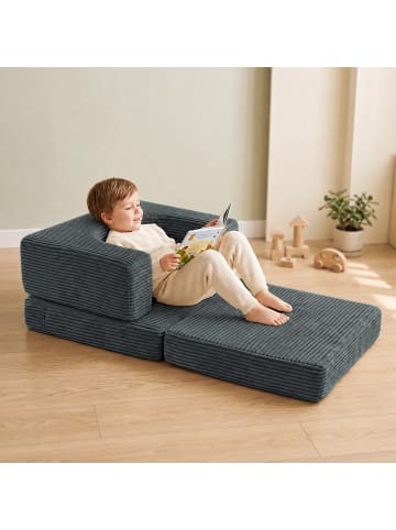 relaxdays 4tlg. Kindersessel Set "Cord" in Dunklegrau - (B)65 x (H)40 x (T)65 cm