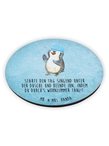 Mr. & Mrs. Panda Rund Magnet Pinguin Duschen mit Spruch in Eisblau