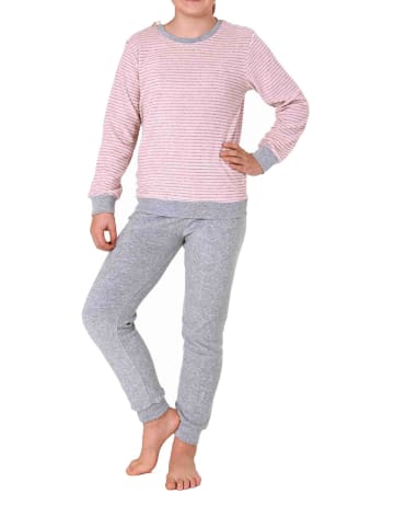 NORMANN Frottee Pyjama langarm Bündchen Schlafanzug Herz - 71576 in Rosa