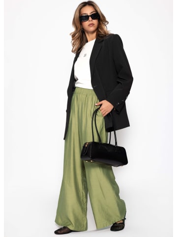 SASSYCLASSY Glänzende Stoffhose mit geradem Bein in Khaki