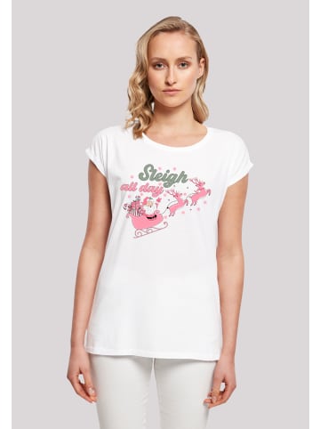 F4NT4STIC Extended Shoulder T-Shirt Sleigh all day Santas Reindeers in weiß