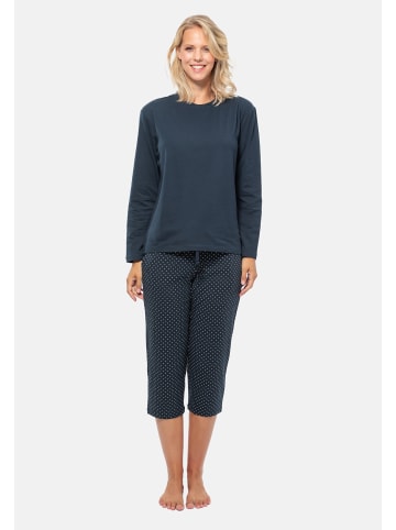 Schiesser Schlafanzug Cotton in Blau gepunktet / Dunkelblau