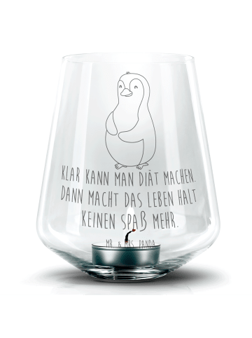 Mr. & Mrs. Panda Graviertes Windlicht Pinguin Diät mit Spruch in Transparent