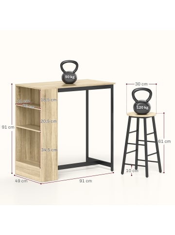 HOMCOM Bartisch Set-91L x 49B x 91H cm-Eiche+Schwarz