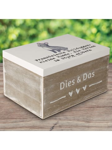 Mr. & Mrs. Panda Truhe Französische Bulldogge mit Spruch in Weiß