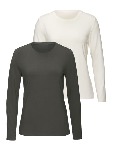 LASCANA Langarmshirt in graugrün, creme