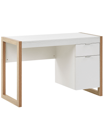 Beliani Schreibtisch JOHNSON in Weiß/Braun - (W) 112 x (H) 76 x (L) 50 cm