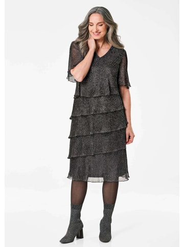 GOLDNER Kurzgröße:  Plisseekleid Elegantes Abendkleid mit Glanz-Effekt in schwarz / silberfarben / gemustert