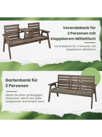 COSTWAY Gartenbank mit Tisch für 2–3 Personen in Braun