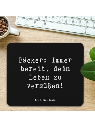 Mr. & Mrs. Panda Mauspad Spruch Bäcker Freude mit Spruch in Schwarz