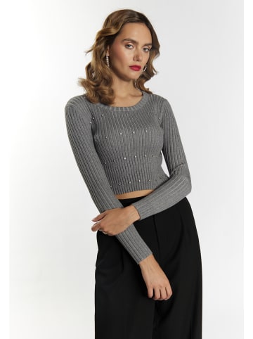 faina Damen Pullover Mit Strass-Steinen in Grau Melange