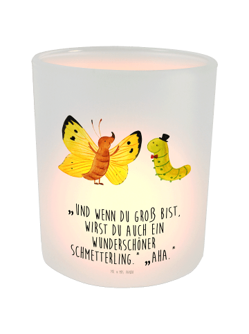 Mr. & Mrs. Panda Glas Kerzenhalter Raupe Schmetterling mit Spruch in Transparent