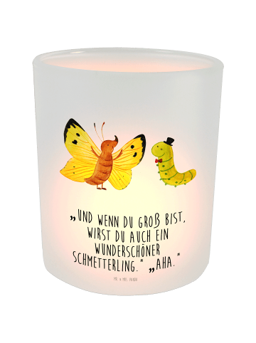 Mr. & Mrs. Panda Windlicht Raupe Schmetterling mit Spruch in Transparent