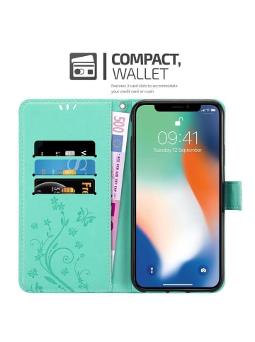 cadorabo Hülle für Apple iPhone XS MAX Blumen Design in FLORAL TÜRKIS