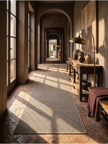 KADIMA DESIGN Teppichläufer Karo flachgewebt pflegeleicht Wohnzimmer Flur Esszimmer in Natur