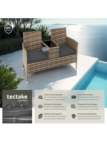 tectake Rattan-Gartensitzbank, 2-Sitzer, 133 x 63 x 84 cm, 6-cm-Polster