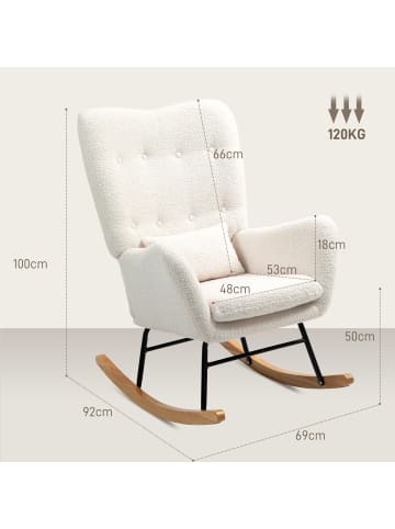 HOMCOM Schaukelstuhl-92L x 69B x 100H cm-Cremeweiß