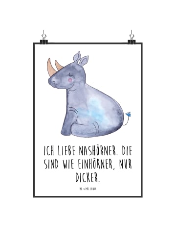Mr. & Mrs. Panda Poster Einhorn Nashorn mit Spruch in Weiß