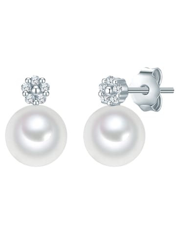 Valero Pearls Perlen-Ohrstecker Sterling Silber Zirkonia Süßwasser-Zuchtperle in silber