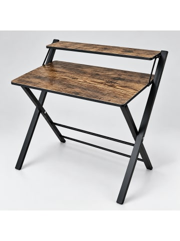 relaxdays Schreibtisch in Braun/ Schwarz - (B)70 x (H)82 x (T)56 cm